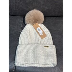 Steve Madden Creme Knit Hat with Pompom